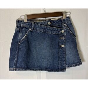 Free People Wynne Denim Skirt Size 25 Blue Casual Button Up Wrap Preppy Y2K